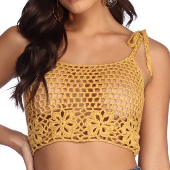 Yellow Crotchet Crop Top - Picture 1 of 7
